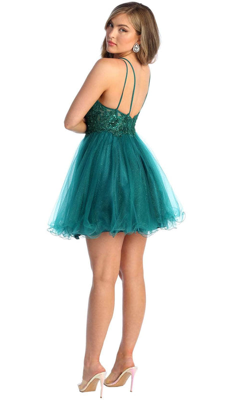 Beaded Lace V-Neck Cocktail Dress - May Queen MQ1913