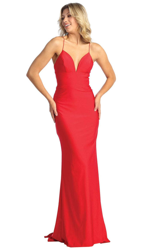 Deep V-Neck Sheath Evening Gown - May Queen MQ1925