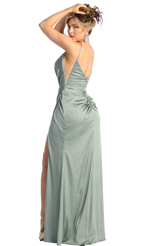 Ruched Plunging V-Neck Prom Gown - May Queen MQ1927