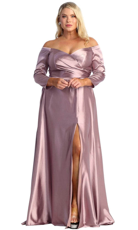 Off-Shoulder Satin Evening Dress - May Queen MQ1930