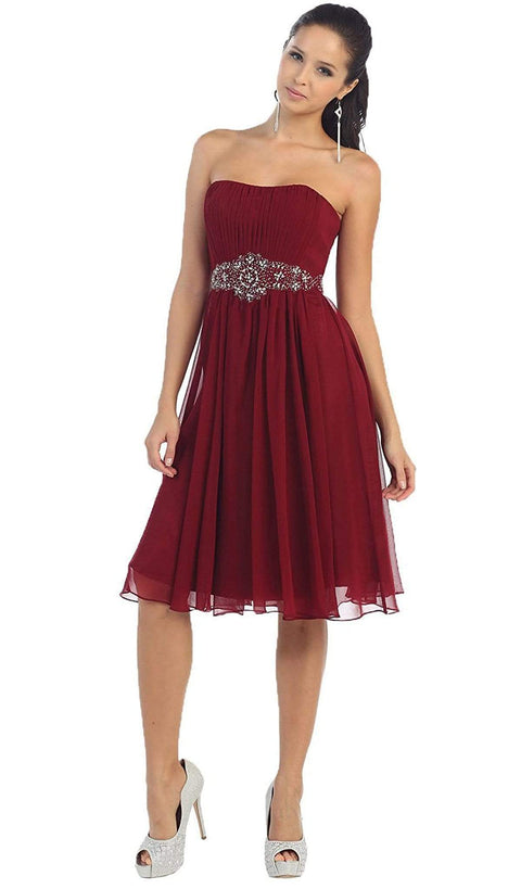 Pleated Sweetheart Bejeweled Waist Cocktail Dress - May Queen MQ711B