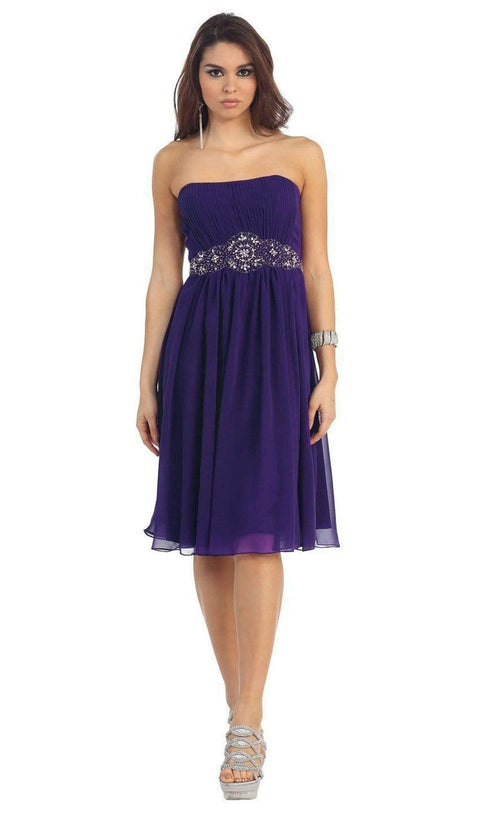 Pleated Sweetheart Bejeweled Waist Cocktail Dress - May Queen MQ711B