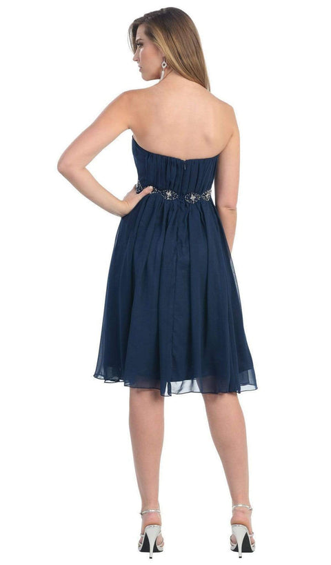 Pleated Sweetheart Bejeweled Waist Cocktail Dress - May Queen MQ711B