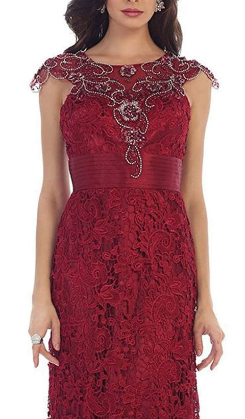 Rhinestone Lace Floral Evening Gown - May Queen RQ7182