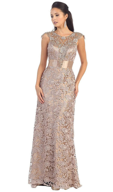 Rhinestone Lace Floral Evening Gown - May Queen RQ7182