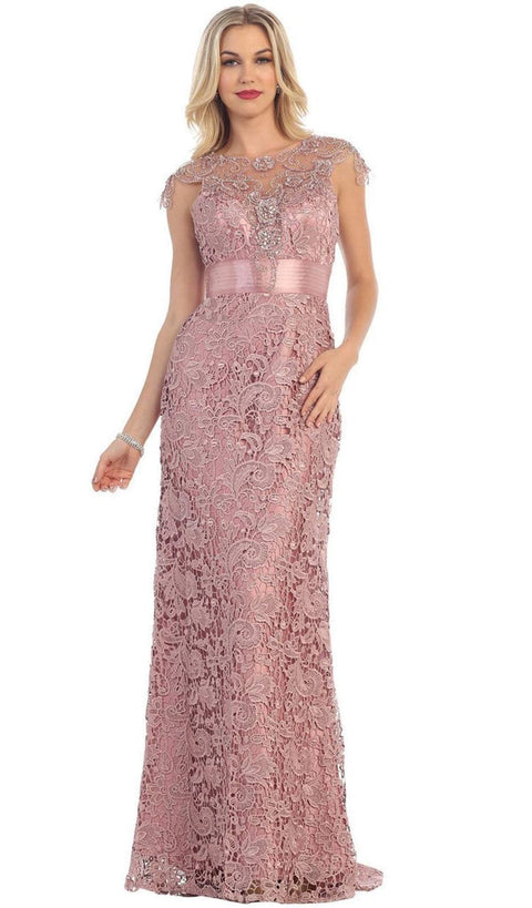 Rhinestone Lace Floral Evening Gown - May Queen RQ7182