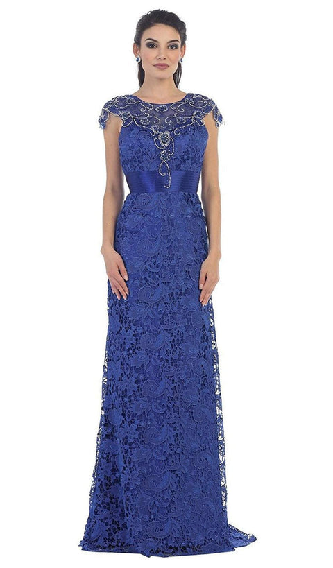 Rhinestone Lace Floral Evening Gown - May Queen RQ7182