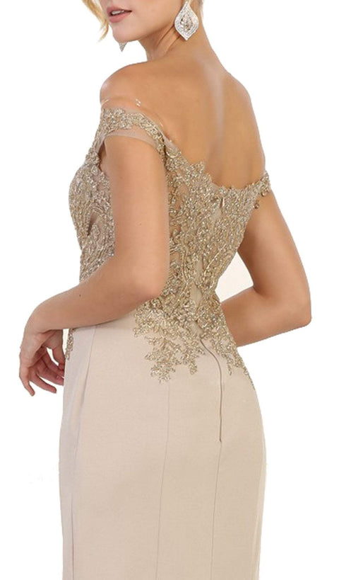 Off Shoulder Appliqued Fitted Prom Dress - May Queen RQ7586
