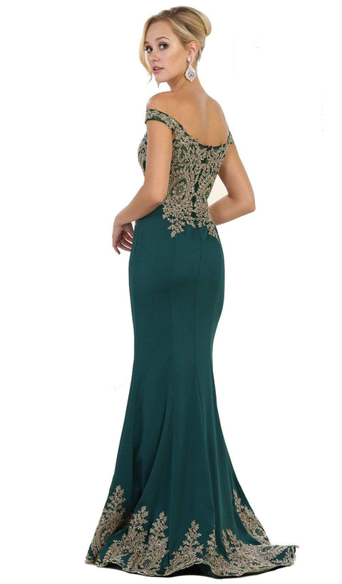 Off Shoulder Appliqued Fitted Prom Dress - May Queen RQ7586