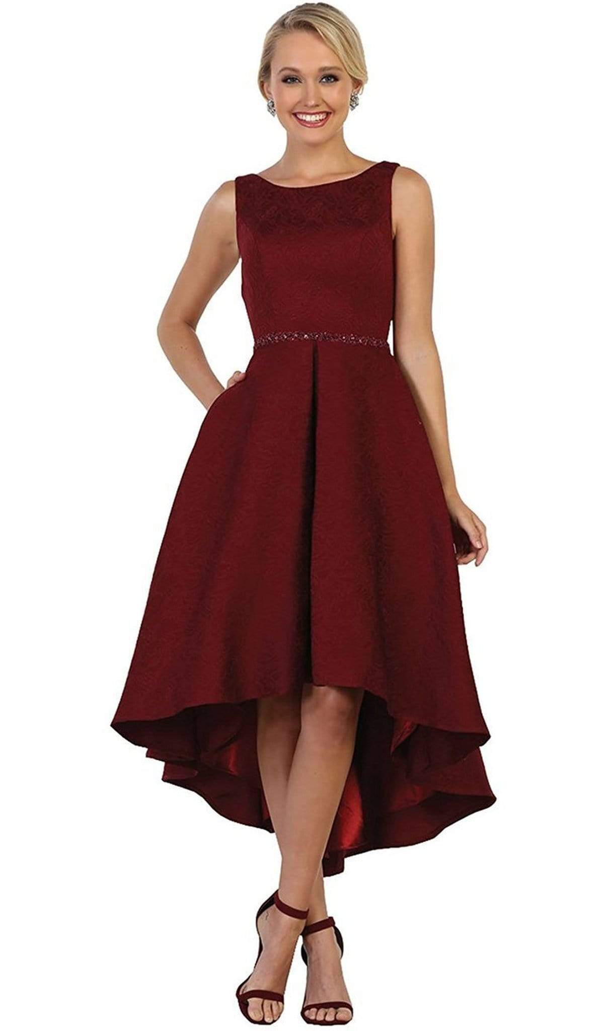 Embellished Bateau High Low A-line Cocktail Dress - May Queen RQ7604  sheerdreamz