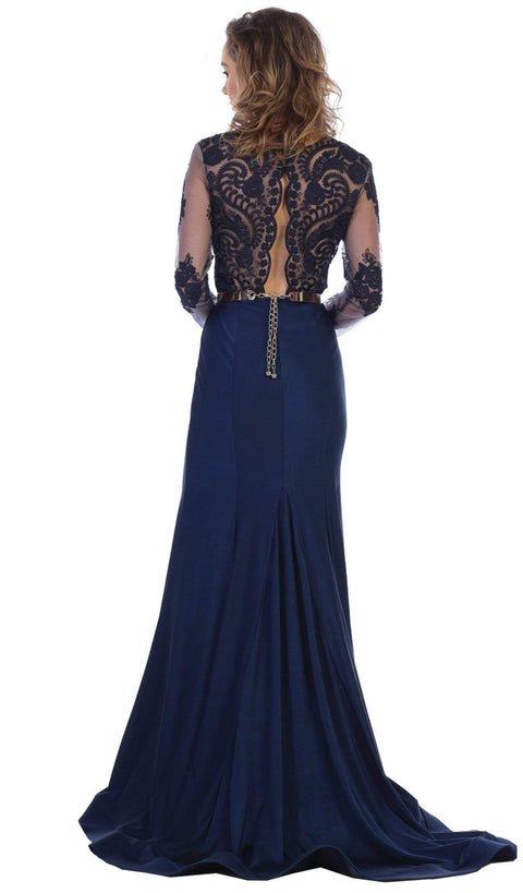 Lace Deep Scalloped V-neck Trumpet Dress - May Queen RQ7624