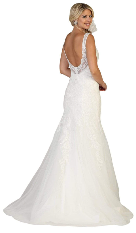 Embroidered V-neck Trumpet Dress With Train - May Queen RQ7643