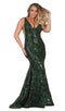 Floral Sequined V-Neck Mermaid Gown - May Queen RQ7746