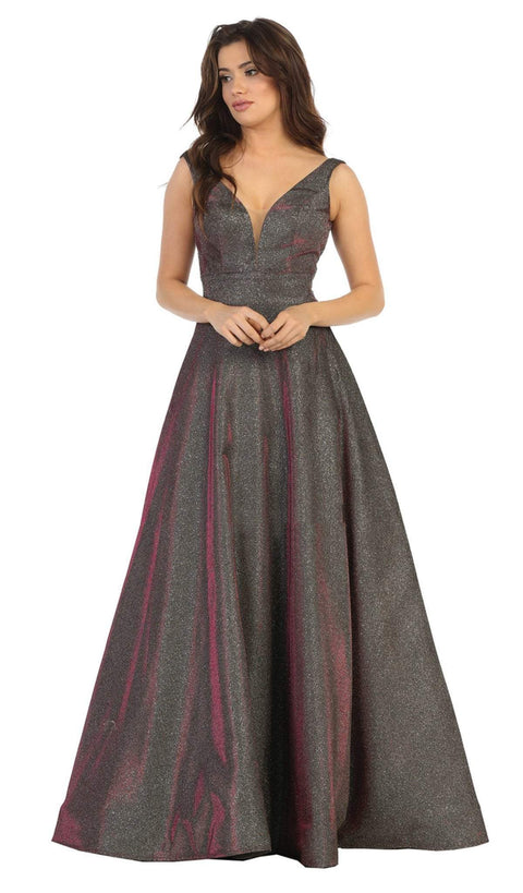 Plunging V-Neck A-Line Evening Dress - May Queen RQ7755