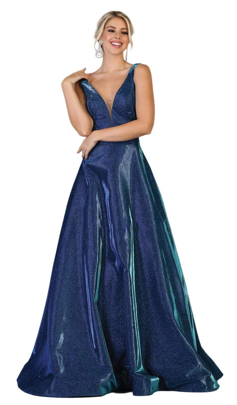 Plunging V-Neck A-Line Evening Dress - May Queen RQ7755