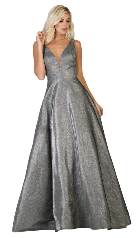 Plunging V-Neck A-Line Evening Dress - May Queen RQ7755