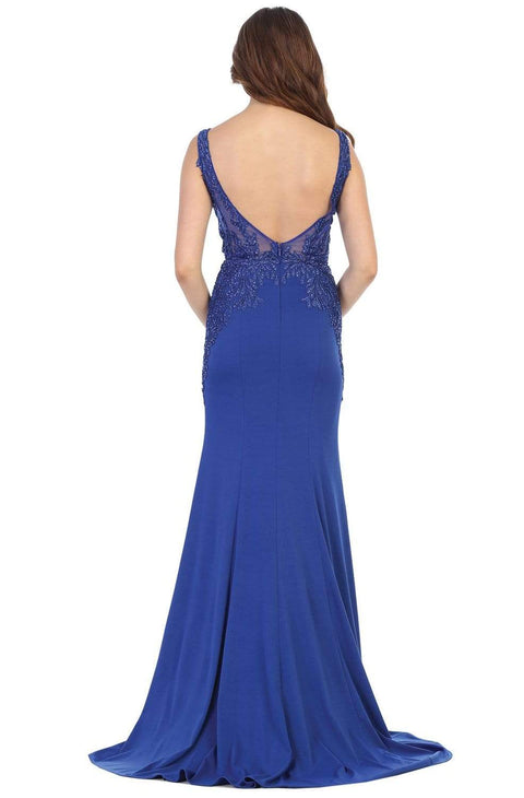 Beaded Embroidered Plunging V-Neck Dress - May Queen RQ7771