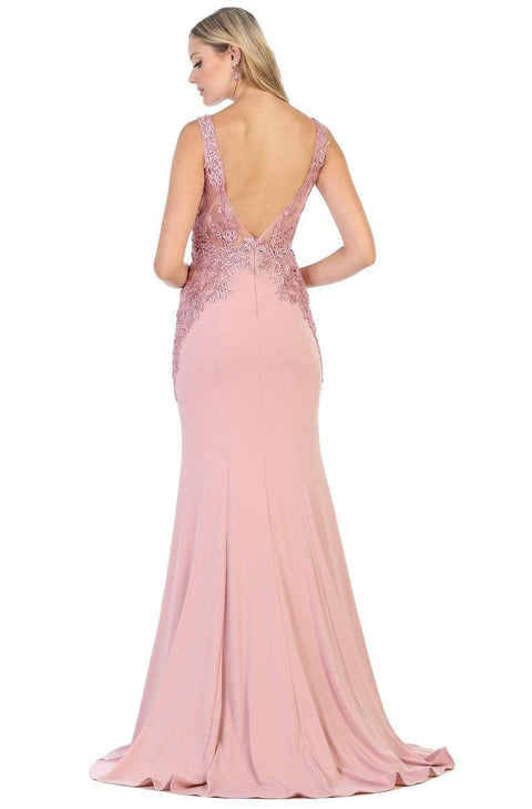 Beaded Embroidered Plunging V-Neck Dress - May Queen RQ7771