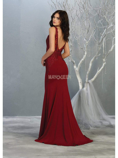 Beaded Embroidered Plunging V-Neck Dress - May Queen RQ7771