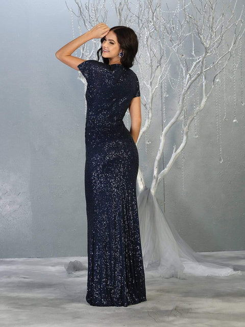 Glitter Plunging V-Neck Knotted Gown - May Queen RQ7794