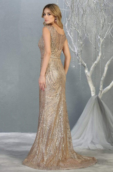 Embellished Scoop Neck Trumpet Dress - May Queen RQ7810