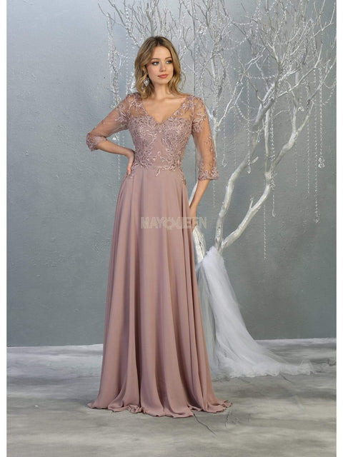 Bead Embellished V-Neck A-Line Dress - May Queen RQ7820
