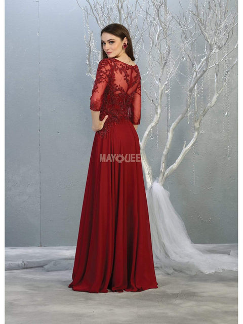 Bead Embellished V-Neck A-Line Dress - May Queen RQ7820