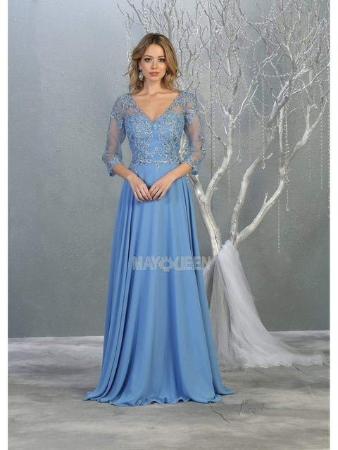 Bead Embellished V-Neck A-Line Dress - May Queen RQ7820