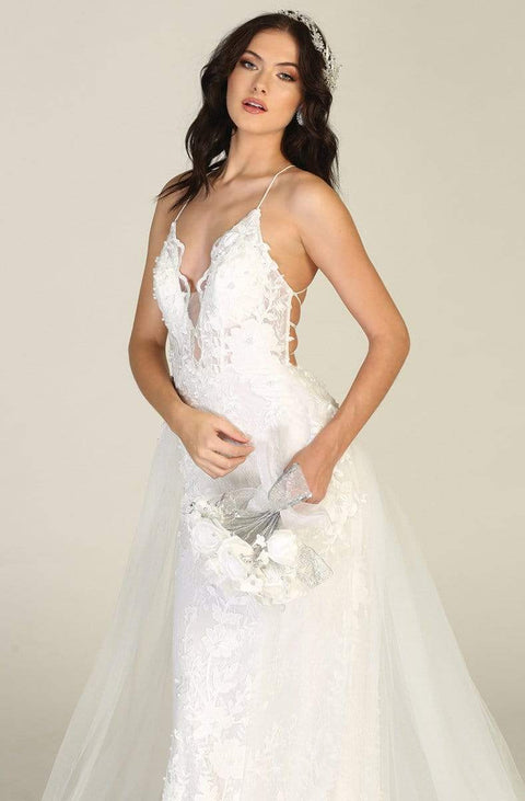 Embroidered Deep V-neck Sheath Dress With Train - May Queen RQ7823