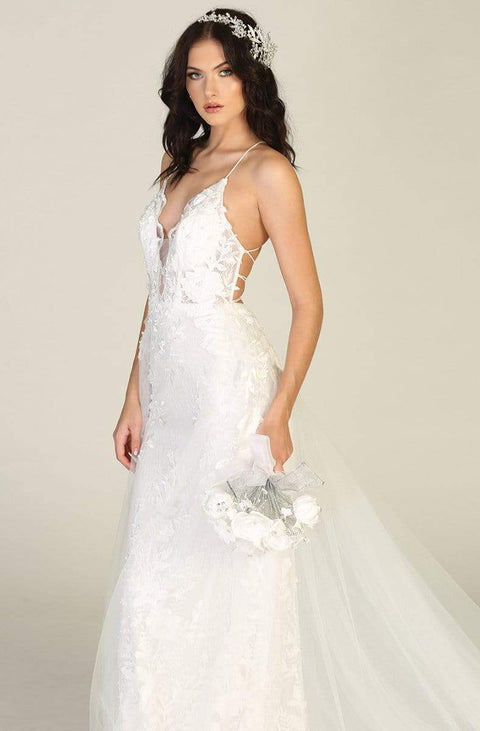Embroidered Deep V-neck Sheath Dress With Train - May Queen RQ7823