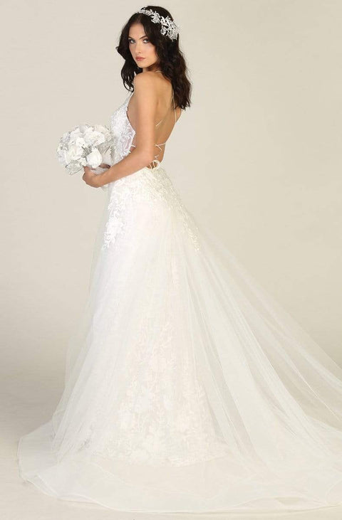 Embroidered Deep V-neck Sheath Dress With Train - May Queen RQ7823