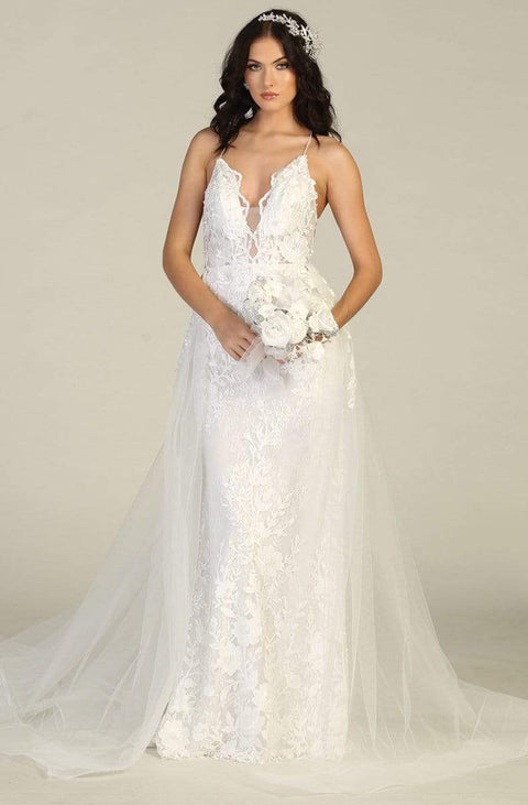 Embroidered Deep V-neck Sheath Dress With Train - May Queen RQ7823