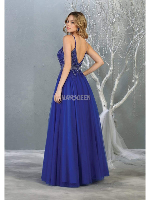 Bead Embellished Deep V-Neck A-Line Dress - May Queen RQ7841