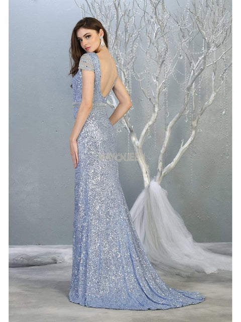 Bateau Evening Gown with Slit - May Queen RQ7848