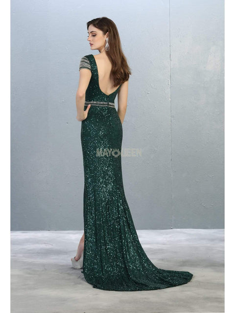 Bateau Evening Gown with Slit - May Queen RQ7848