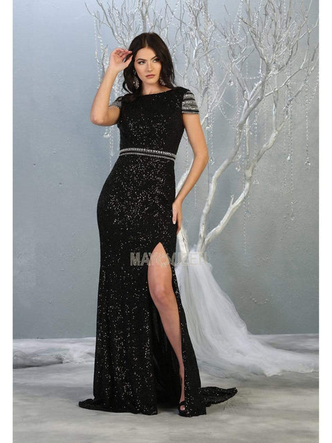 Bateau Evening Gown with Slit - May Queen RQ7848