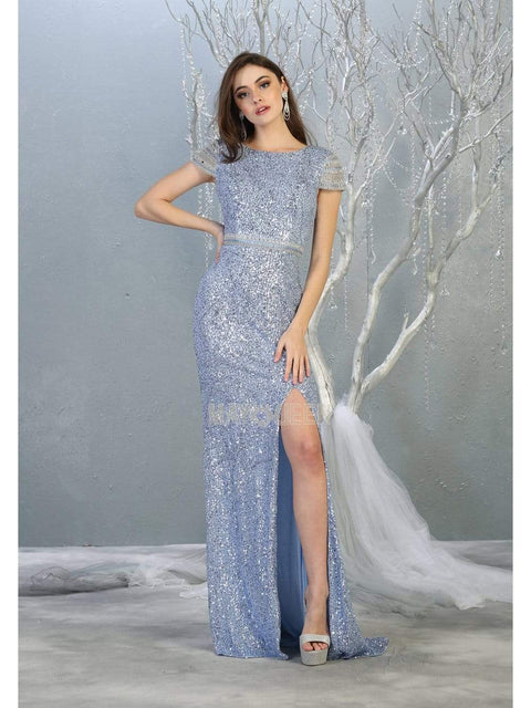 Bateau Evening Gown with Slit - May Queen RQ7848