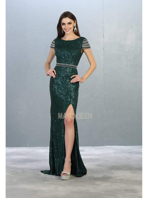 Bateau Evening Gown with Slit - May Queen RQ7848