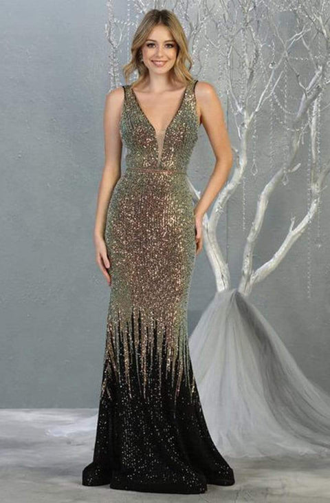 Embellished Deep V-neck Trumpet Dress - May Queen RQ7851