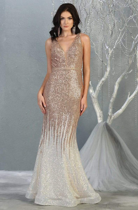Embellished Deep V-neck Trumpet Dress - May Queen RQ7851