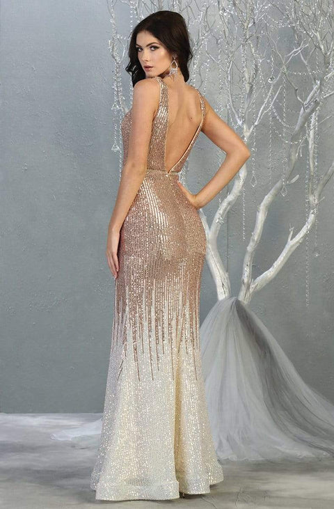 Embellished Deep V-neck Trumpet Dress - May Queen RQ7851