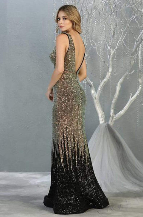 Embellished Deep V-neck Trumpet Dress - May Queen RQ7851