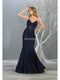 Lace Appliqued V-Neck Trumpet Dress - May Queen RQ7865