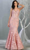 Lace Appliqued V-Neck Trumpet Dress - May Queen RQ7865