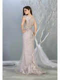 Embroidered Cap Sleeve V-neck Trumpet Dress - May Queen RQ7870