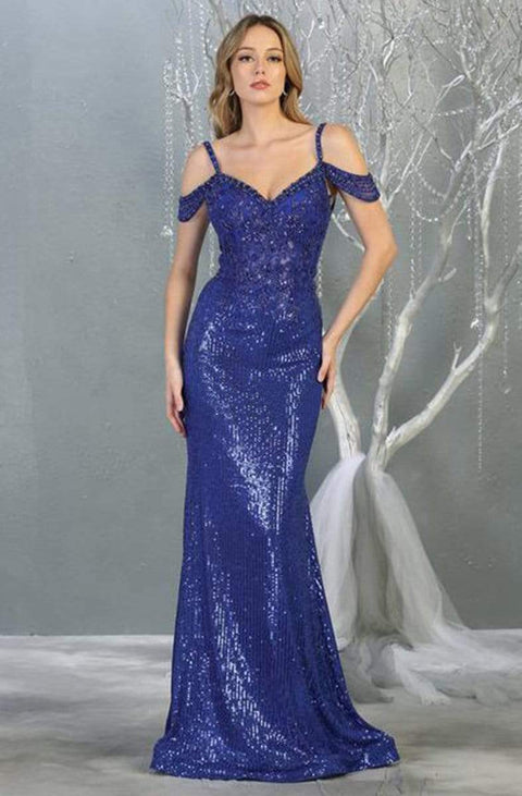 Embellished V-neck Trumpet Dress - May Queen RQ7877