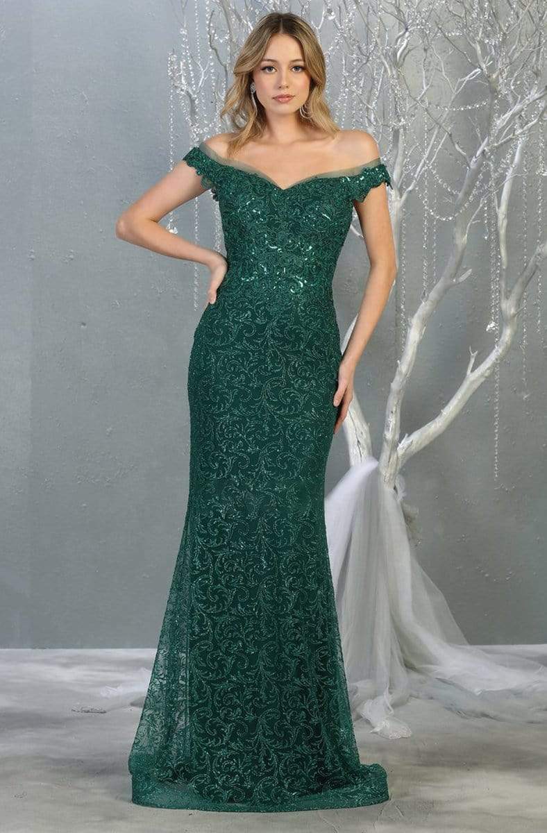Embellished Off-Shoulder Trumpet Dress With Train