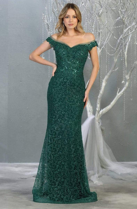 Embellished Off-Shoulder Trumpet Dress With Train - May Queen RQ7879