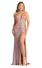 Floral And Glittered Plunging V Neck Evening Gown - May Queen RQ7884