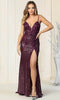 Floral And Glittered Plunging V Neck Evening Gown - May Queen RQ7884